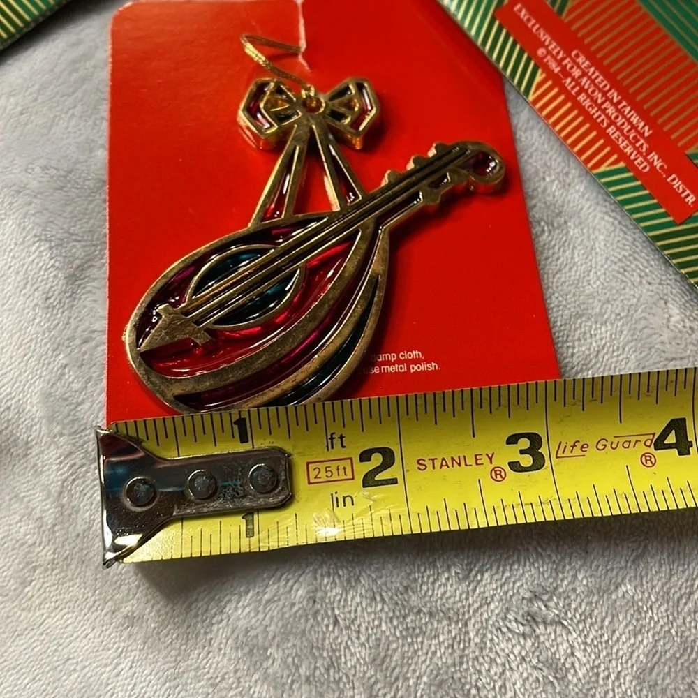 Vintage (1984) Avon Snow Fantasy Jewel tone Lyre, Mandolin, & Horn Ornaments